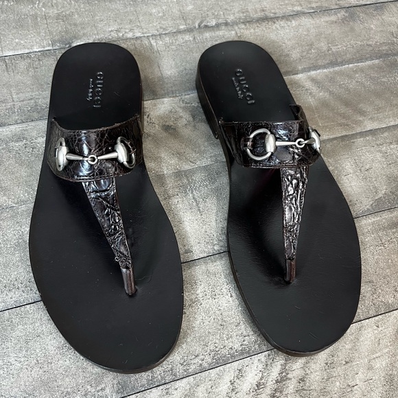 Gucci Other - GUCCI Horsebit Thongs Sandals In Brown Crocodile  Leather Men’s Sz 12